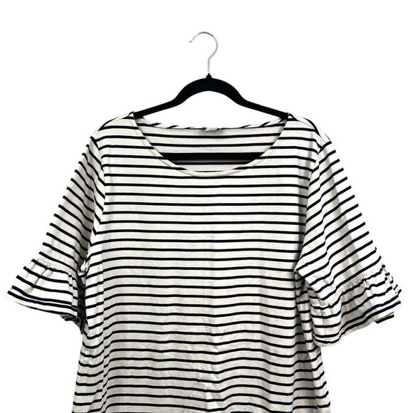 J. Crew Womens Top Striped Navy Cream Short‎ Bell Ruffled Sleeves Sz XXL - Picture 2 of 5